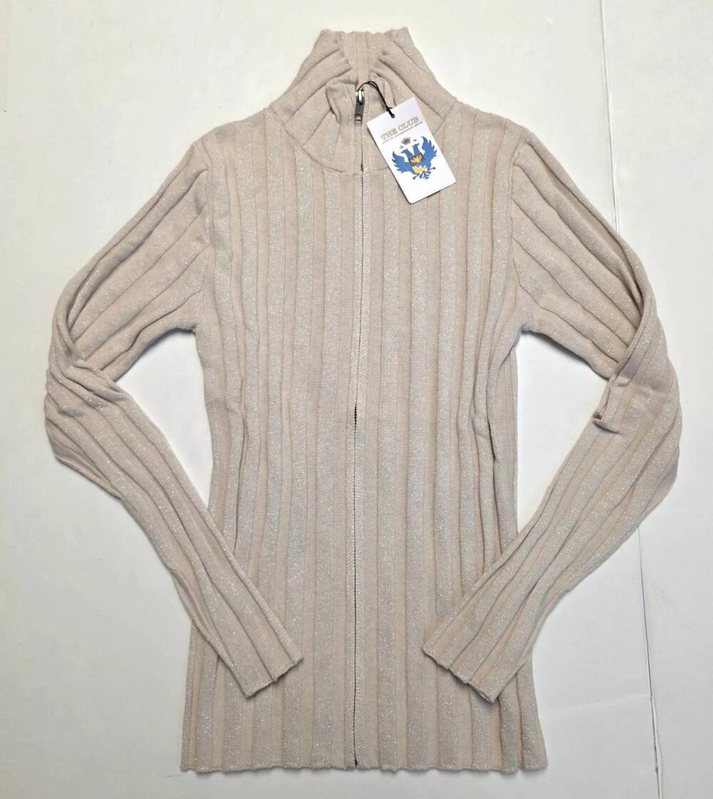 NEW PURE AMICI women's ribbed zippered sweater in foam